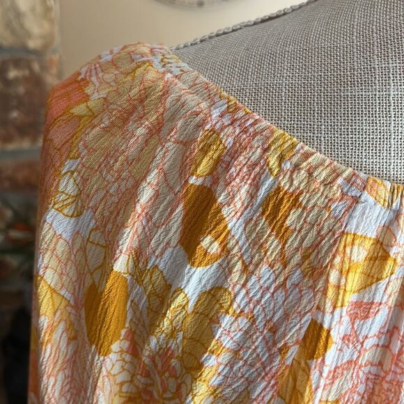 Adrienne Vittadini Orange and Yellow Floral Three-Quarter Sleeves Top Size 2X - Picture 9 of 13